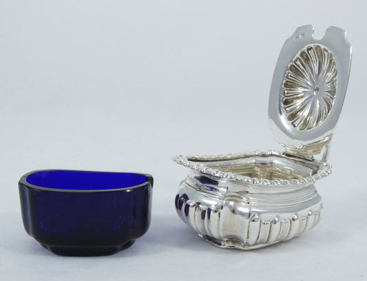 Antique Victorian 1896 Sterling Silver Blue Glass Mustard Pot Bowl Dish Cruet EB