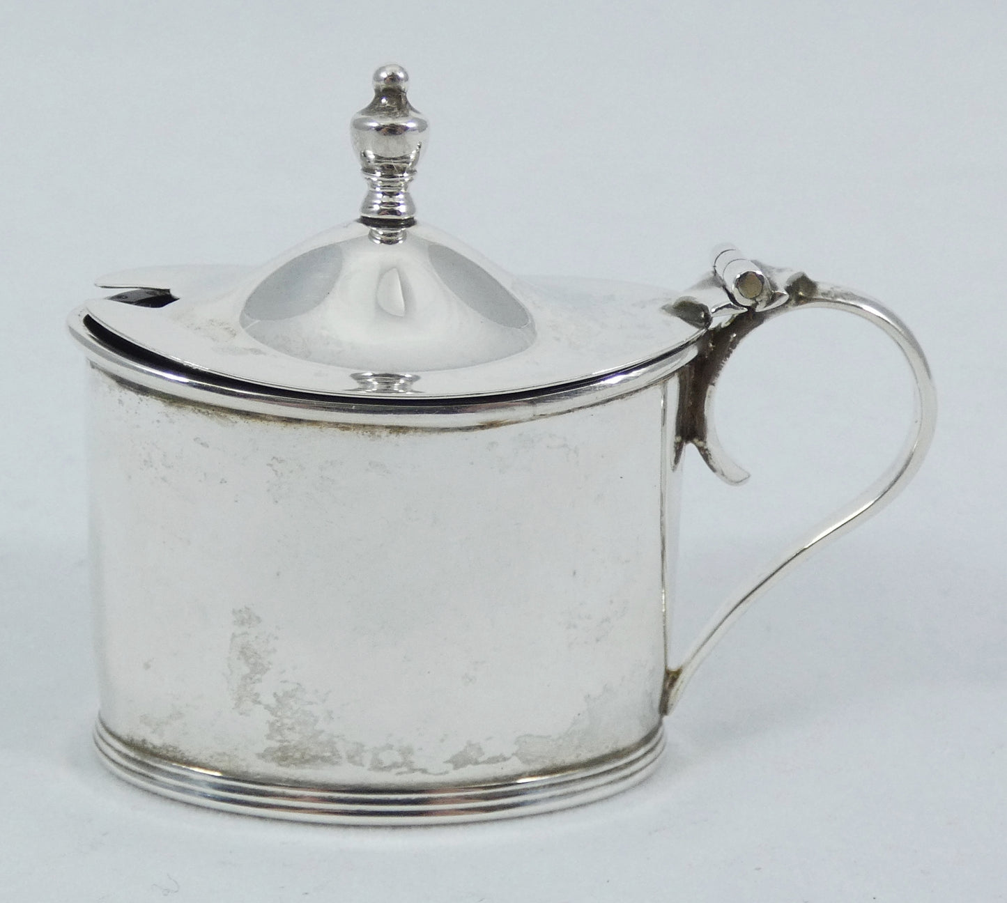 Antique Art Deco 1920 Sterling Silver Blue Glass Mustard Pot Bowl Dish Cruet Set