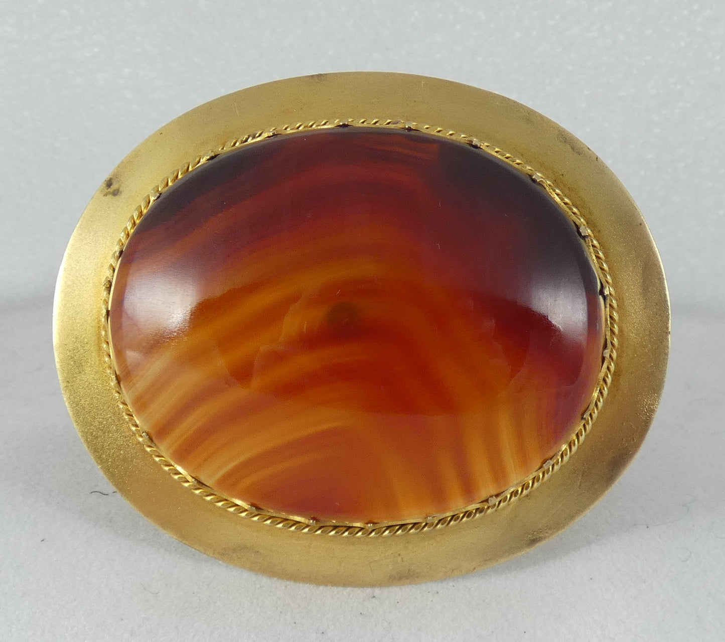 Antique Victorian 1880 Solid 18ct Yellow Gold Large Banded Agate Brooch Pin 32gm