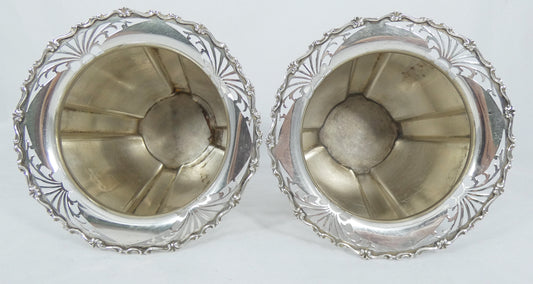 Antique Edwardian 1910 Pair of Sterling Silver 12cm Mantle Flower Vases Pots Set