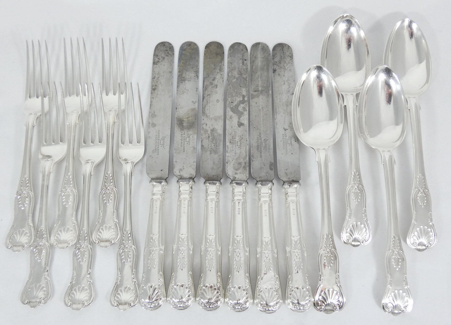 Antique Edwardian 1909 16pc Sterling Silver Cutlery Set Kings Pattern Knife Fork