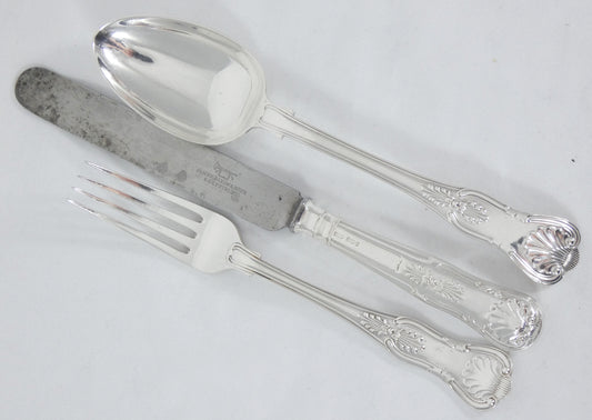 Antique Edwardian 1909 16pc Sterling Silver Cutlery Set Kings Pattern Knife Fork