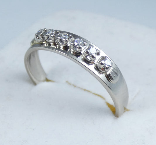 Vintage Solid 18ct White Gold & 6 Diamond Eternity Wedding Band Ring Size 7 N 54