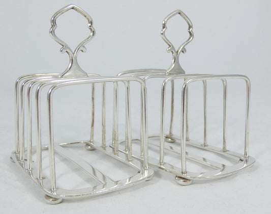 Antique Art Deco 1925 Hukin Heath Pair Sterling Silver Toast Racks Letter Holder