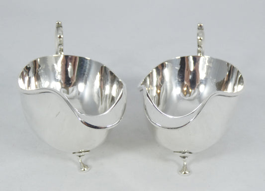 Antique Vintage 1955 Pair of Sterling Silver Gravy Boats Sauce Jugs Creamer Set