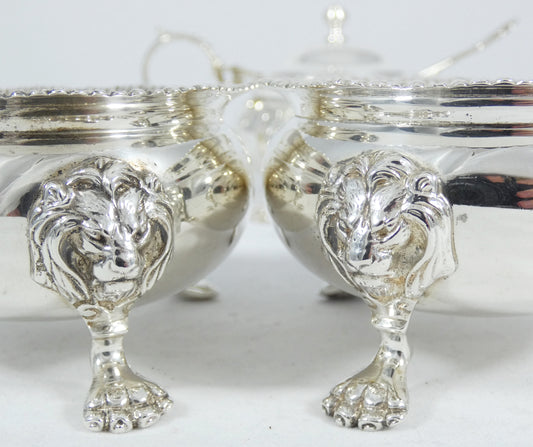 Antique Vintage 1950 6pc Sterling Silver Cruet Set Lion Paw Feet Salt Cellar Pot