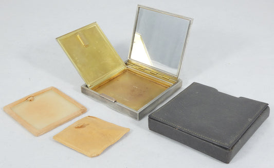Antique Art Deco 1949 Heavy Sterling Silver Cased Ladies Powder Compact Mirror