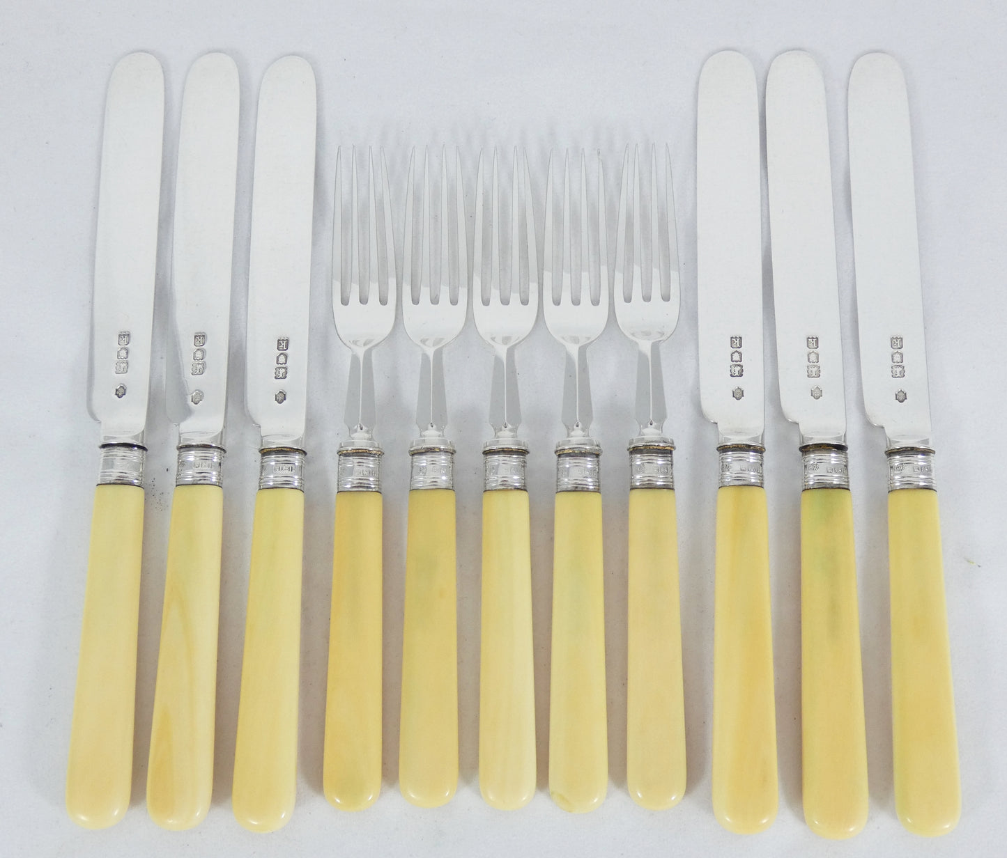 Antique Edwardian 1905 11pc Sterling Silver Fruit Dessert Cutlery Set Knife Fork