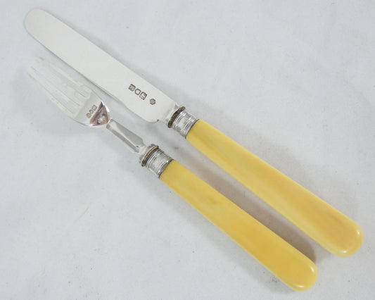 Antique Edwardian 1905 11pc Sterling Silver Fruit Dessert Cutlery Set Knife Fork