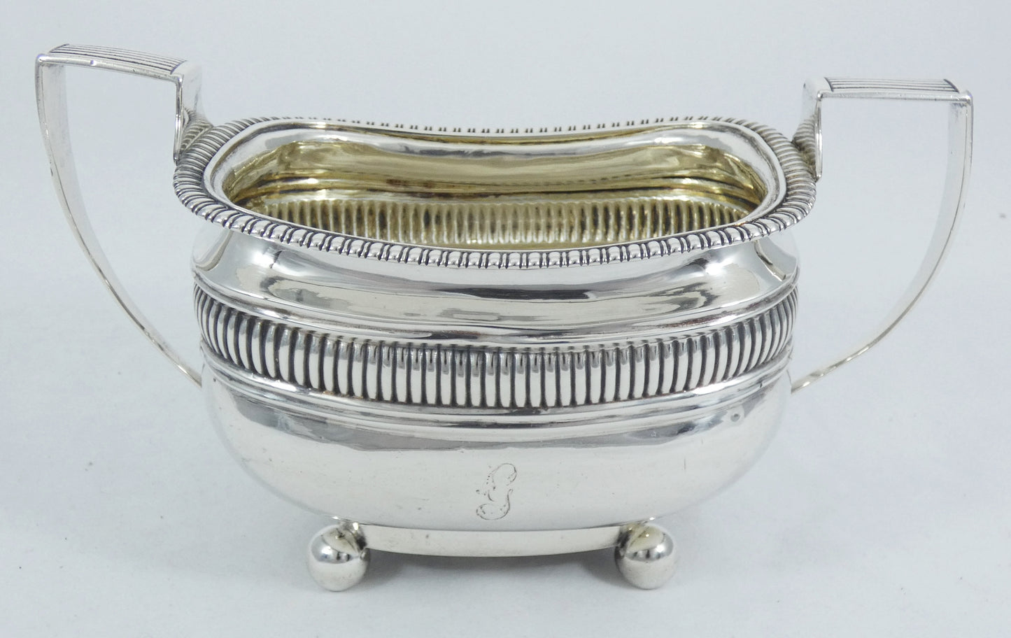 Antique Georgian 1817 Large Sterling Silver Sugar Slop Bowl Fluted Footed Terrey