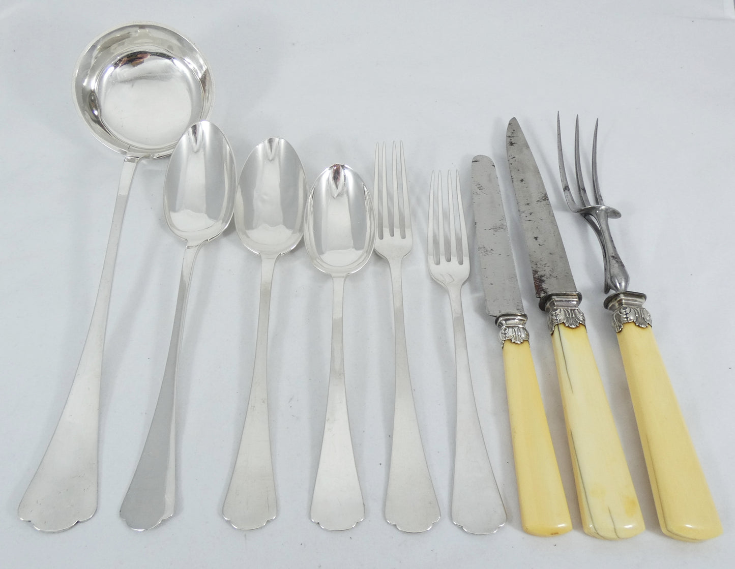Antique 88pc Buchler Swiss Solid 800 Silver Large Boxed Cutlery Set Knife Fork