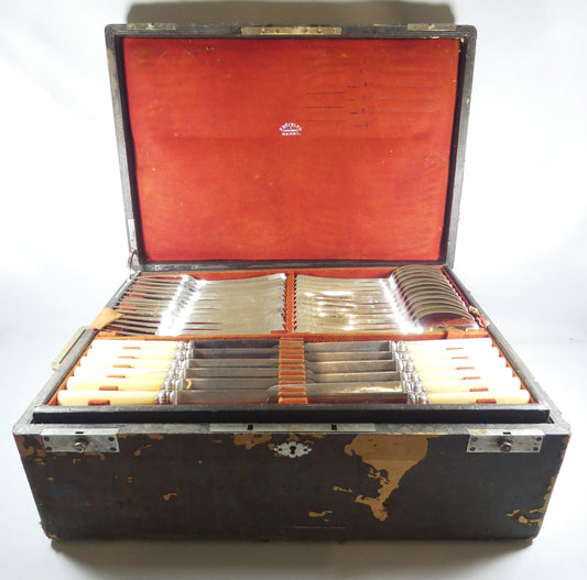 Antique 88pc Buchler Swiss Solid 800 Silver Large Boxed Cutlery Set Knife Fork