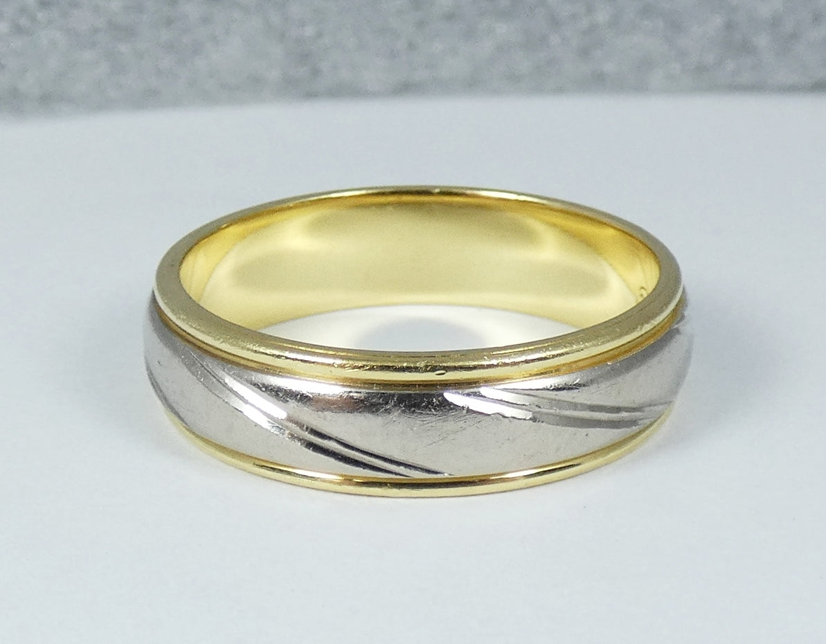 Vintage Heavy 9gm Mens 18ct Yellow & White Gold Wedding Band Ring Size 11 V 64
