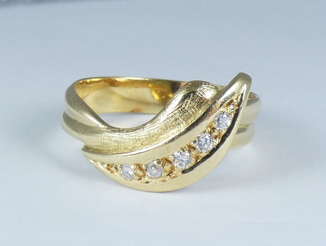 Modern Solid 18ct Yellow Gold 0.15ct Diamond Leaf Dress Ring Size 7.5 O 55 750