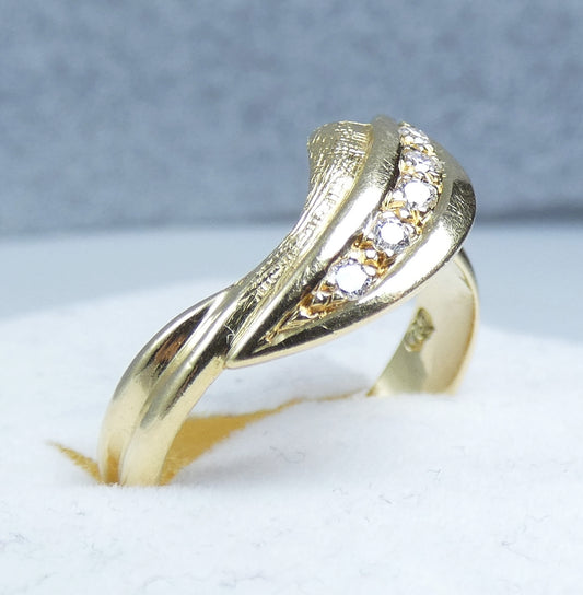 Modern Solid 18ct Yellow Gold 0.15ct Diamond Leaf Dress Ring Size 7.5 O 55 750