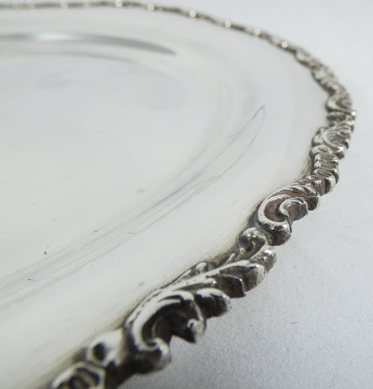 Antique 1945 Egyptian Solid 900 Sterling Silver 29.5cm 11.5" Tray Salver Plate