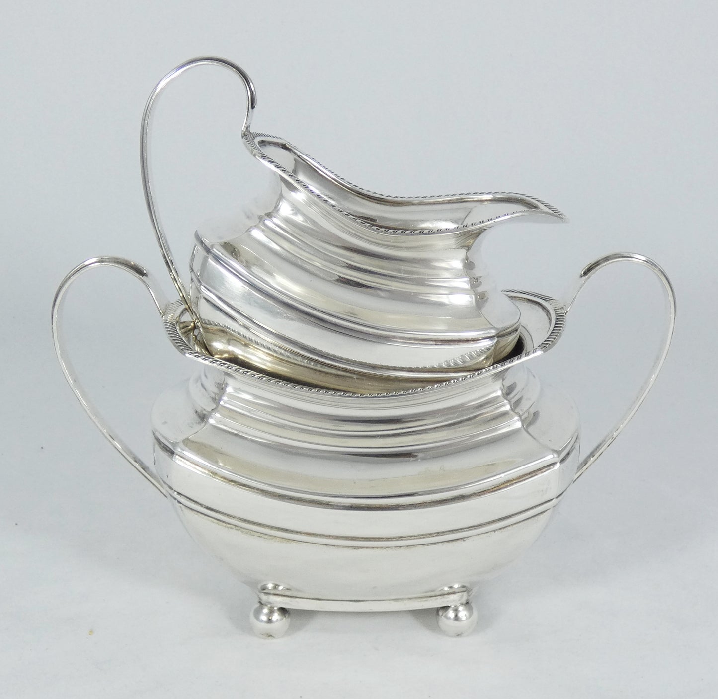 Antique Edwardian 1907 Sterling Silver 2pc Milk Jug Creamer Sugar Bowl Tea Set
