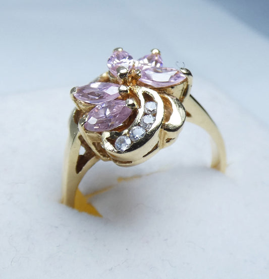 Vintage 18ct Yellow Gold Pink Kunzite Marquise Navette Cluster Dress Ring 8 P 56
