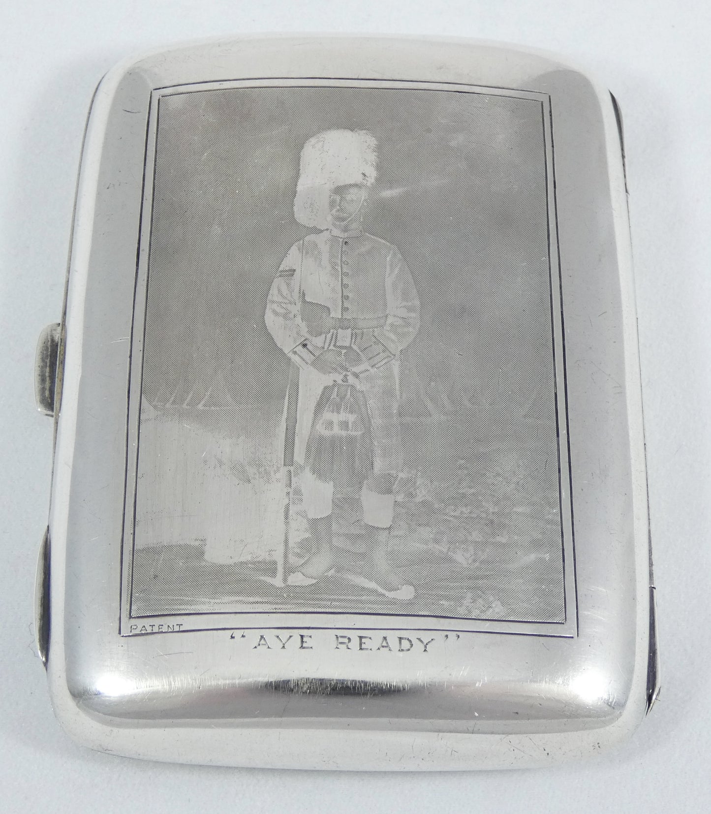 Antique Edwardian 1900 Sterling Silver Acid Etched Cigarette Card Case Soldier