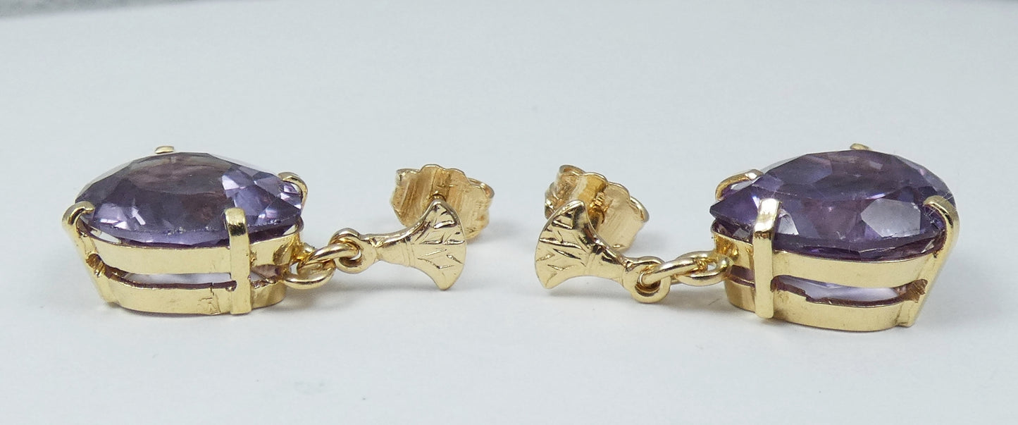 Vintage Egyptian Solid 18ct Yellow Gold Colour Change Alexandrite Pair Earrings