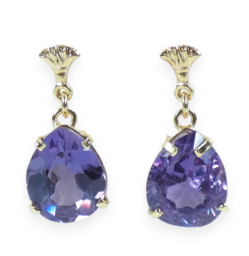 Vintage Egyptian Solid 18ct Yellow Gold Colour Change Alexandrite Pair Earrings