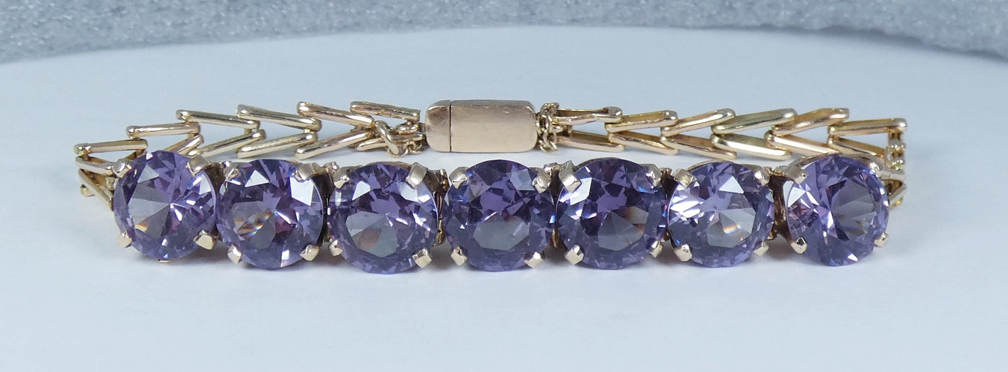 Vintage Egyptian Solid 12ct Yellow Gold 19cm Colour Change Alexandrite Bracelet
