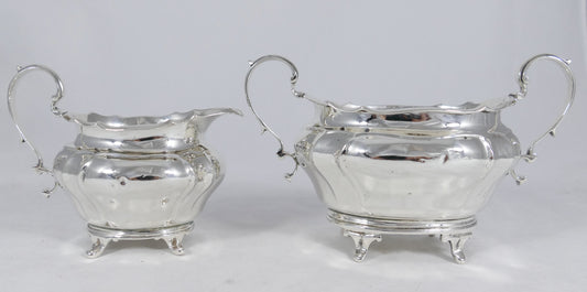 Antique Edwardian 1904 Sterling Silver 2pc Sugar Bowl Milk Jug Creamer Tea Set