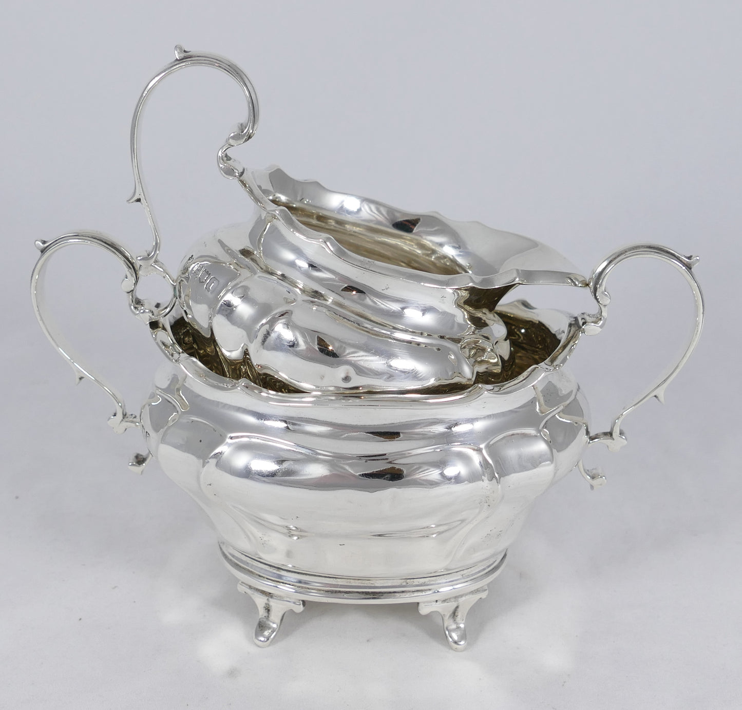 Antique Edwardian 1904 Sterling Silver 2pc Sugar Bowl Milk Jug Creamer Tea Set