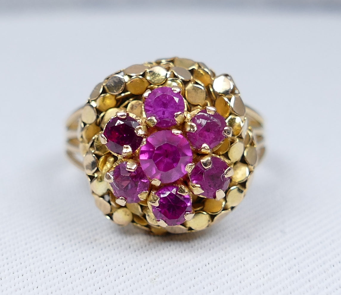 Vintage Polish Solid 18ct Yellow Gold Ruby Cluster Dress Ring Size 6 L 51 Retro