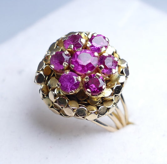 Vintage Polish Solid 18ct Yellow Gold Ruby Cluster Dress Ring Size 6 L 51 Retro