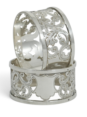 Antique Edwardian 1908 Pair of Sterling Silver Napkin Serviette Rings Ring Set
