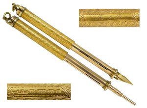 Antique 1888 Victorian 15ct Yellow Gold Propelling Pencil Dip Pen Combination