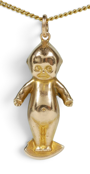 Antique Edwardian Solid 9ct Yellow Gold Kewpie Doll Baby Bracelet Charm Pendant