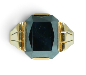 Vintage Solid 14ct Yellow Gold Large Hematite Signet Dress Ring Size 14 Z+3 72