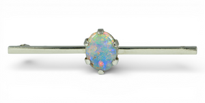 Australian Vintage 18ct White Gold 1.50ct Solid Semi-Black Opal Bar Brooch Pin