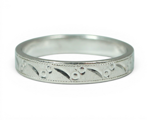 Vintage Chinese Solid Platinum 3mm Bright Cut Wedding Band Ring Size 5 J 49 CSS