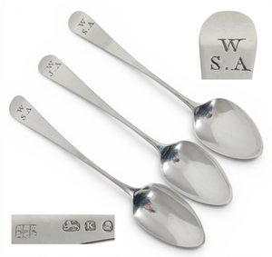 Antique Georgian 1805 Set of 3 Sterling Silver Teaspoons Spoons Old English PAWB