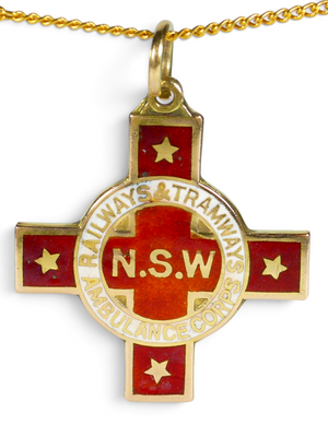 Antique 1932 Solid 9ct Gold NSW Railways Tramways Ambulance Corps Medal Pendant