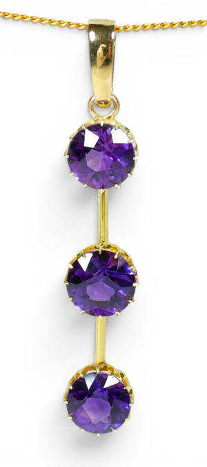 Antique Edwardian 1910 Solid 15ct Yellow Gold & Amethyst 59mm Necklace Pendant