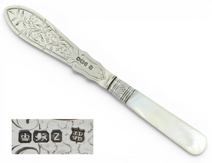 Antique Victorian 1892 Sterling Silver & MOP Letter Opener Butter Knife Blade
