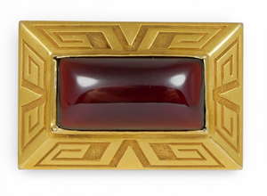 Antique Art Deco Solid 14ct Yellow Gold Red Stone Hayden Wheeler Brooch Pin 585