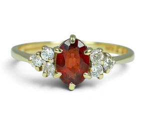 Modern English Solid 9ct Yellow Gold Orange & White Stone Dress Ring Size 8 P 56