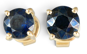 Vintage Pair of Solid 14ct Yellow Gold & Natural Blue Sapphire Stud Earrings Set