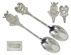Antique Vintage Pair Solid 800 Silver Souvenir Spoons Teaspoons Perlis Sembilan