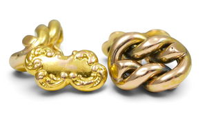 Antique Edwardian 1910 Solid 15ct Yellow Gold Set of Reversible Cufflinks Chain