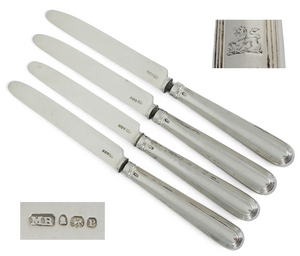 Antique Georgian 1810 Set of 4 Sterling Silver Dessert Knives Old English Thread