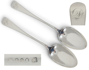 Antique Georgian 1792 Pair of Sterling Silver Tablespoons Spoon Old English Set