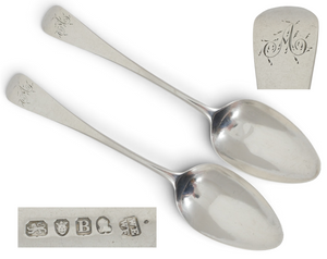 Antique Georgian 1797 Pair Sterling Silver Dessert Spoons Old English Set WEWF