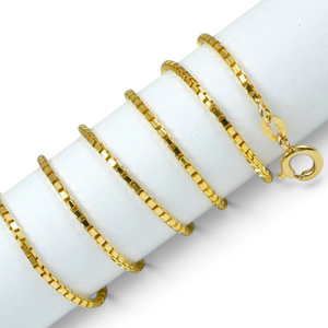Vintage Italian Solid 9ct Yellow Gold 1.5mm Box Link 42cm 16.5" Necklace Chain