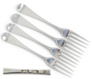 Antique Georgian 1758 Set of 4 Sterling Silver 3 Tine Dessert Forks Hanoverian